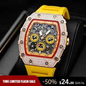 Men's Luxury barrel-shaped watch​ Rhinestone Embellished Watch IncludedFashion Timeless ClassicWatch Flash Sale -Fashionable itis elegant, Water-Resistant Watch – Perfect for Any Occasion​ durable, and the perfect choice foreverydaywear. with Gift Box