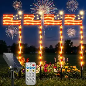 Outdoor Solar American Flag Pathway Lights Set of 4