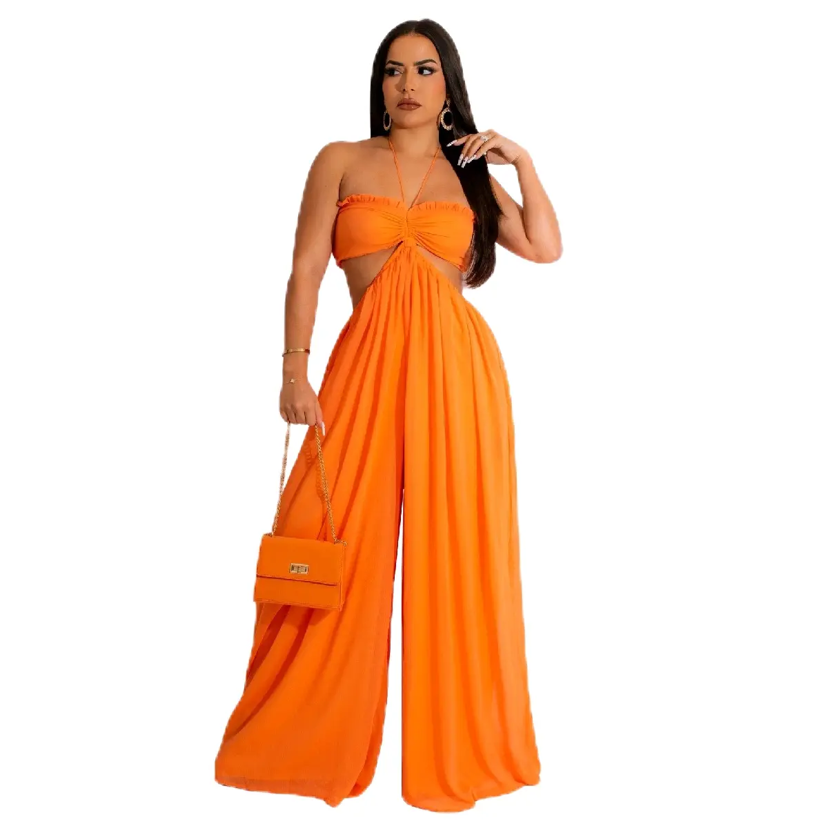 Womens Chiffon Chest-wrapped Wide-leg Jumpsuit Formal Womenswear Chic Comfortable Elegance Outfit Day Overall