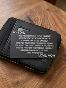 Son's wallet card. Graduation gifts. Gifts for further education. Son's birthday gift. A gift from a mother to her son