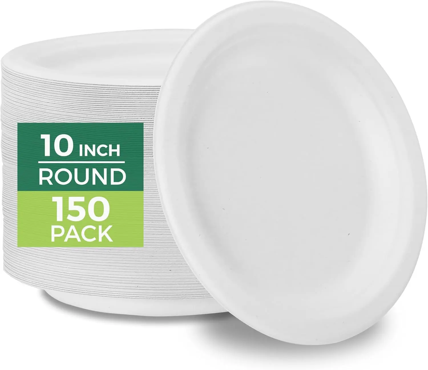 FRESHWARE 10in Eco-Friendly Disposable Plates (150 Pack) - Heavy-Duty Plant-Based Bamboo Sugarcane, Microwave-Safe for Hot Foods, Non-Plastic, Compostable