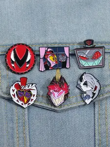 6pcs/set Hazbin Hotel Animated Characters Iconic Figures Enamel Pins Vibrant Enamel Finish Cartoon Animated Alastor Vaggie Valentino Vox Metal Brooches Lapel Backpack Backpack Jacket Decoration Gift for Fans Collectors