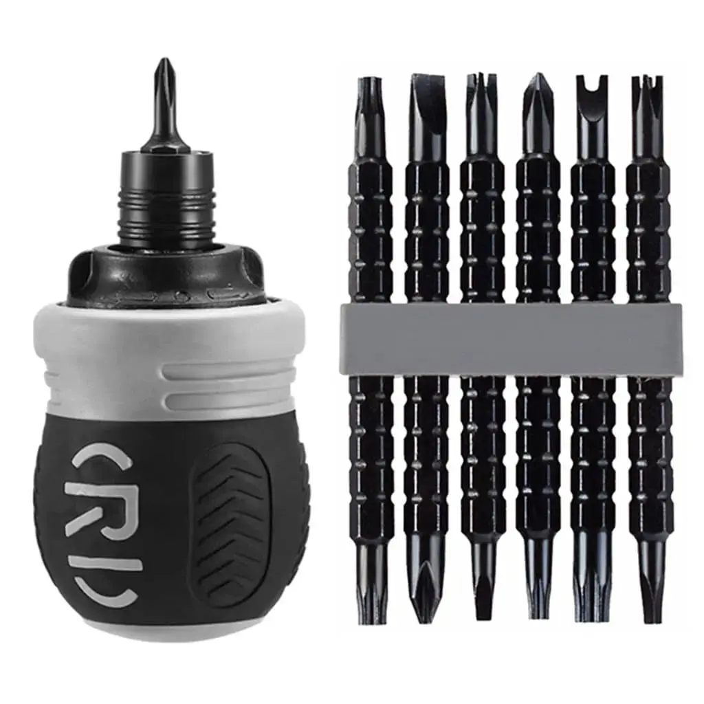 CR-V Hardened Dual-Purpose Cross-Slotted Head Short Ratchet Screwdriver - 3-Speed, Telescopic Adjustable Screwdriver Rod, Powerful Magnetic Tip, Rubber-Coated Appropriate Hand Grip for Appliance Repair, Automobile Equipment Maintenance