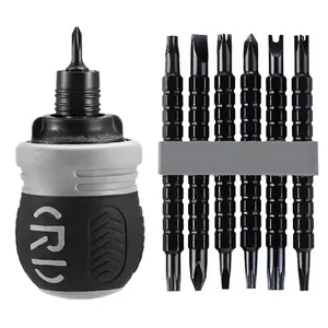 Short ratchet screwdriver CR-V hardened hard dual-purpose screwdriver head Telescopic dual-purpose screwdriver cross Slotted screwdriver head Screwdriver powerful magnetic