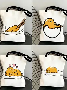 G-gudetama cute Storage Bags Canvas Shopping Bag Christmas Party Tote Women's Handbag Festive Large Capacity Bag for Outdoor Picnic Party Travel Shopping Anime Crossbody Bags for Boys Girls Students Simple Tote