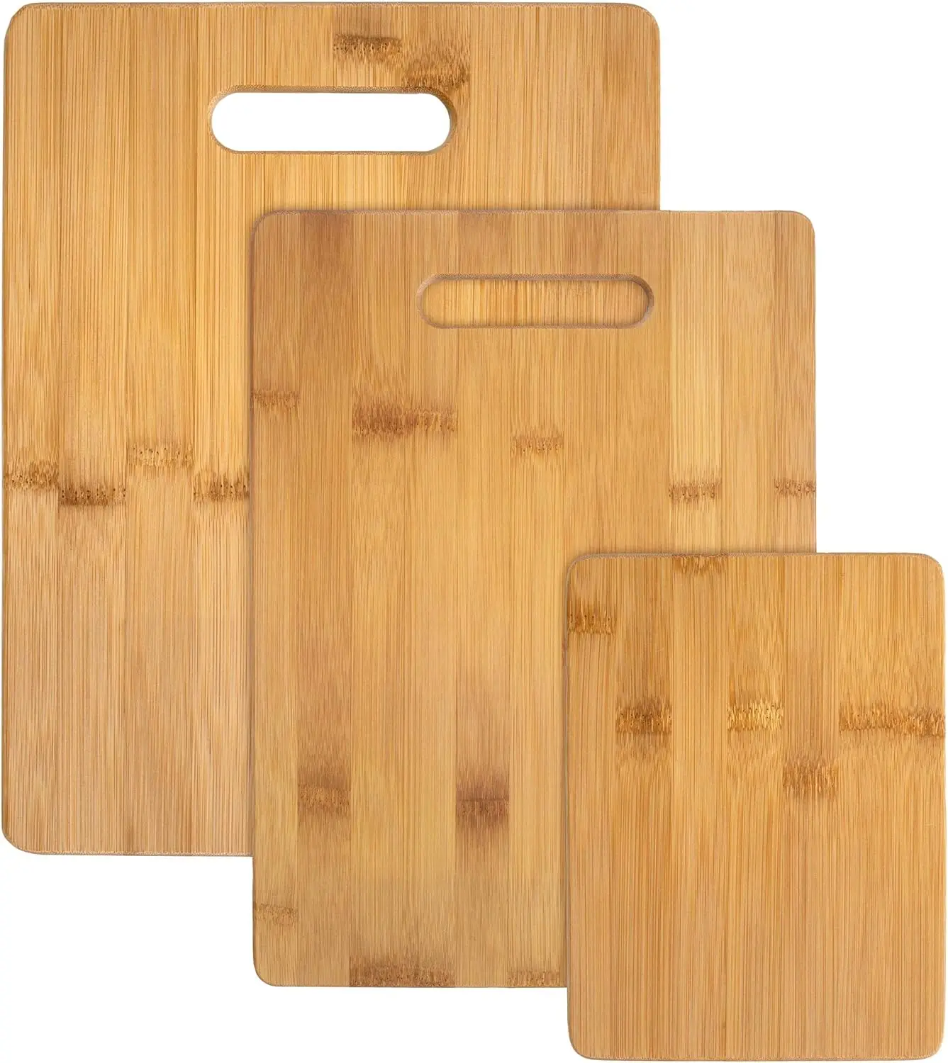 3-Piece Bamboo Cooking Cutting Board Set, Natural Grain Rectangular Reversible Boards with 3 Assorted Sizes for Kitchen Chopping [New Deal]