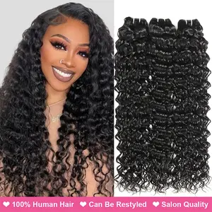 Uwigs Water Wave Hair Bundles 1 3 4 Bundles Human Hair Weave Bundles Natural Color Remy Hair Weave Extensions