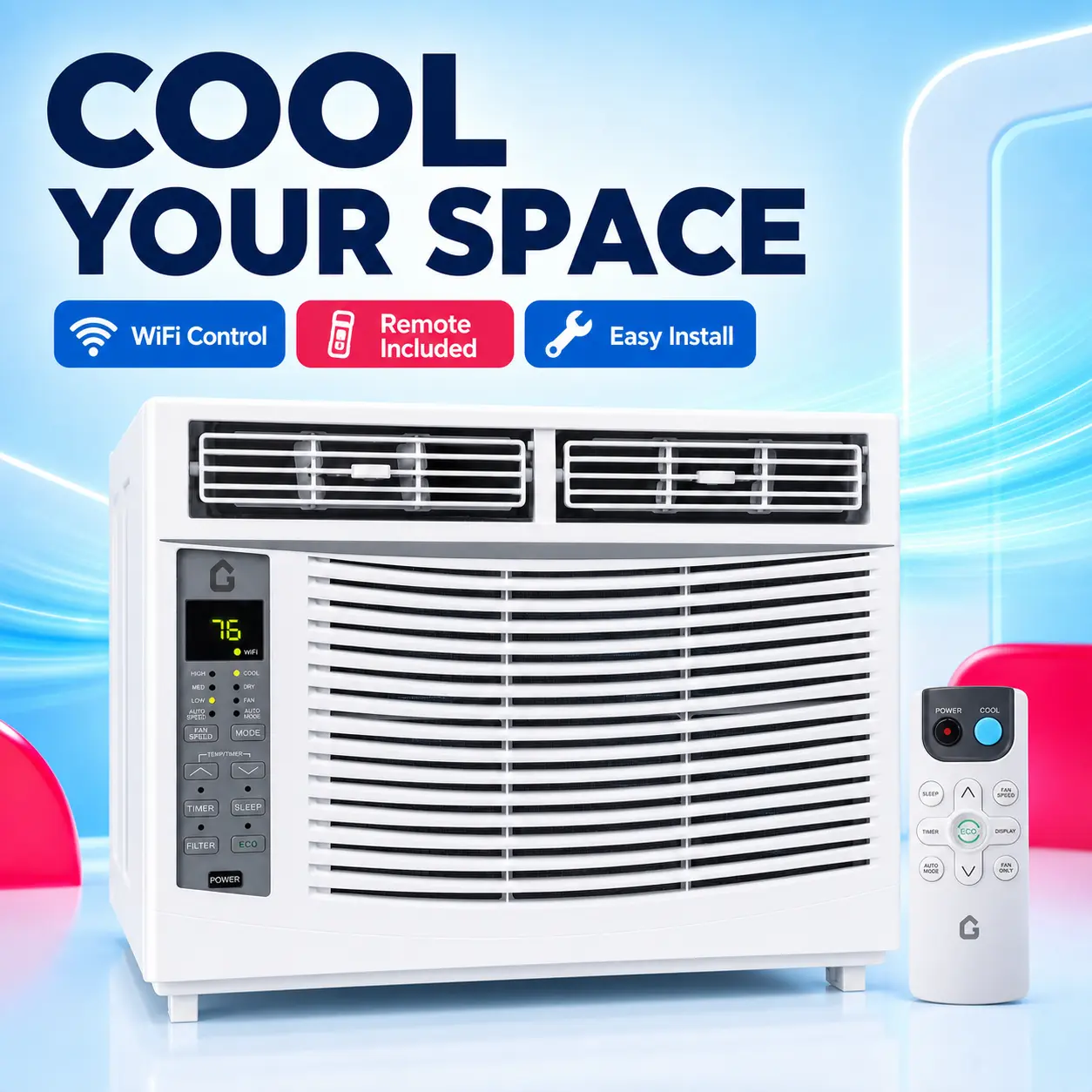 Garvee 8,000 BTU Smart Window Air Conditioner Unit - Cools Up to 450 Sq Ft - Wi-Fi App & Remote, 3-in-1 Cool/Fan/Dehumidifier, 3 Fan Speeds, Timer - Quiet Eco Mode, Energy Efficient