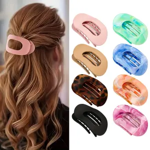Solid Color Hair Clip，4pcs Oval Acrylic Colored Marble Pattern Hair Clips Set for Women，No Trace Flat Large Hair Clip,Strong Hold, Matte Claw Clips for Thick & Thin Hair, Minimalist Fashion Hair Accessories for Daily, ldeal Gifts for Her