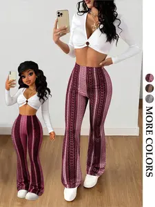 Women's Geometric Print Flare Leg Pants, Casual Comfy Bell Bottom Trousers for Daily Wear, Ladies Casual Chic Bottoms for All Seasons