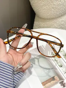 Unisex Fashion Tortoise Pattern Aviator Frame Eyeglasses, Tortoiseshell Glasses, Trendy Casual Eyeglasses for Everyday Use, Fashion Accessories for Outdoor Activities, High Quality Eyewear