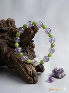 Yastlcee Natural Bolivian Amethyst Garnet Bracelet, Natural Crystal Bracelet, Lucky Clover Design, Elastic Cord, Daily Wear, Yoga, Holiday Gift, Casual Style