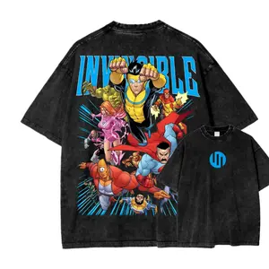 Classic Superhero Anime Invincible Manga Graphic Print Tee Men Women Soft Retro Washed Cotton T-shirt New Fashion Oversized Top