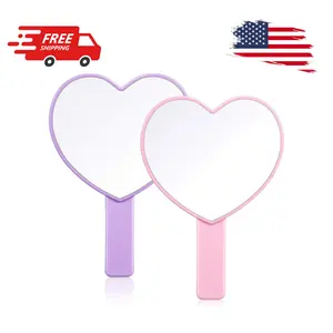 2 Pieces Heart Shaped Handheld Cosmetic Mirrors Mini Travel Makeup Mirrors