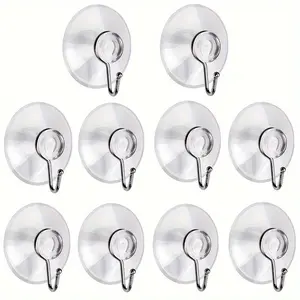 5/10pcs Suction Cup Hooks, Reusable Clear PVC With Metal Hooks, Removable, Waterproof Hook For Bathroom, Kitchen, Window, Glass Door, Christmas Decoration Hooks, Towel Hook, Bathroom Essentials Accessories, Wreath Hook