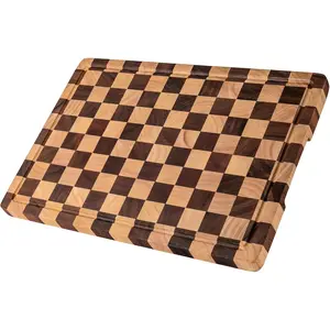 Checkered  Boards for Kitchen, Wooden Chopping Board with Juice Grooves & Handles, Acacia Decorative  Board Butcher Block Serving Tray with  Box, 16.5" x 11.6" x 0.8"