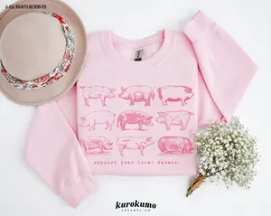 Support Your Local Farmer Pig Sweatshirt Vintage Farm Animals Sweater Homestead Wife Farming Clothes Trendy Agriculture Homesteading Gifts