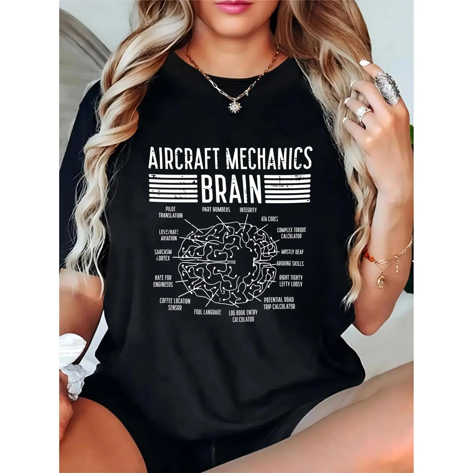 Unisex Aircraft Mechanics Brain T - Shirt, Aviation Mechanic Brain Diagram Tee, Funny Aviation Pro Shirt for Maintenance Techs, Casual Work & Aviation Events Apparel 100% Cotton T-shirt