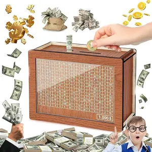 10000 Dollars Savings Challenge Box, Cash VaultWooden Savings Box for Kids & Adults, Savings ChallengeBox Money Saving Box for Cash Coin, Birthday Piggy BankGifts Decor Decorative piggy bank Ornaments Decoration