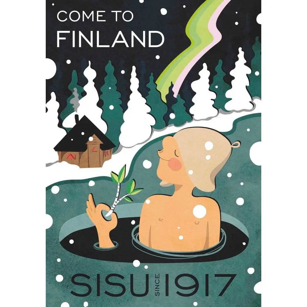 Poster: Scandinavian Travel Poster Sisu Since 1917 - Come to Finland (50 x 70 cm)