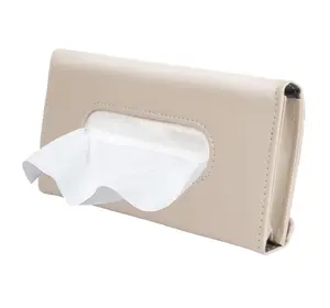 Car Tissue Holder, Sun Visor Napkin Box, Auto Napkin Case with Tissues Refill, Paper Towel Dispenser, Vehicle Interior Accessories Universal for Car SUV Pickup Truck-Beige