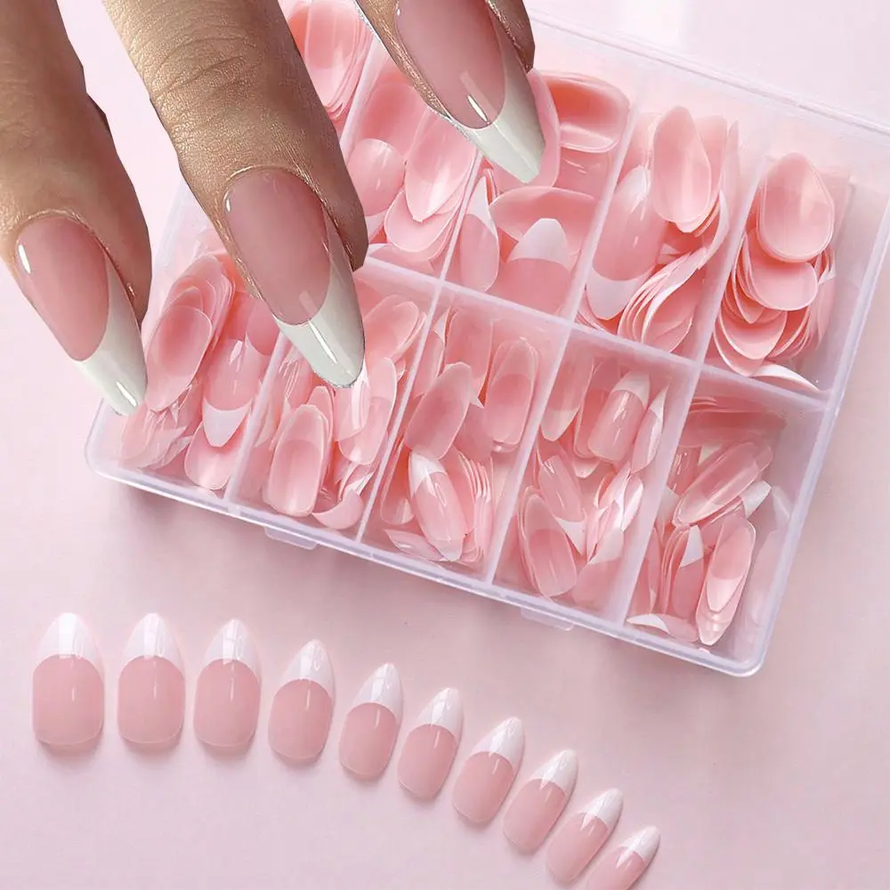 360/150Pcs Full Cover Press On Nails Short Stiletto Almond French False Nails White Edge Wearable Fake Nail Tips Extensions