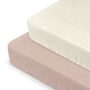 Muslin Mini Crib Sheets, 2 Pack for Baby Boy and Girl, Soft Breathable Stretchy Baby Pack N Play Mattress and Mini Cribs Sheet, Universal Fitted Portable/Mini Crib Mattresses, Multipurpose Comfy Bedding