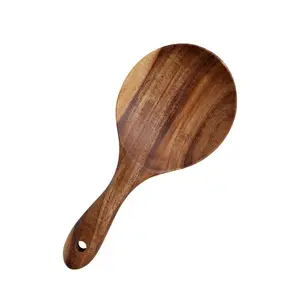 Wooden Rice Spoon, 1 Count Non-stick Rice Scoop with Round Shallow Head, Food Service Spoon, Nonstick Cooking Spoon, Kitchen Utensils for Rice Potato Salads Desserts