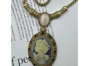 Lady Cameo Necklace Enamel Medal Necklace,Oval Lady Maiden Cameo Necklace,Vintage Court Jewelry for Women