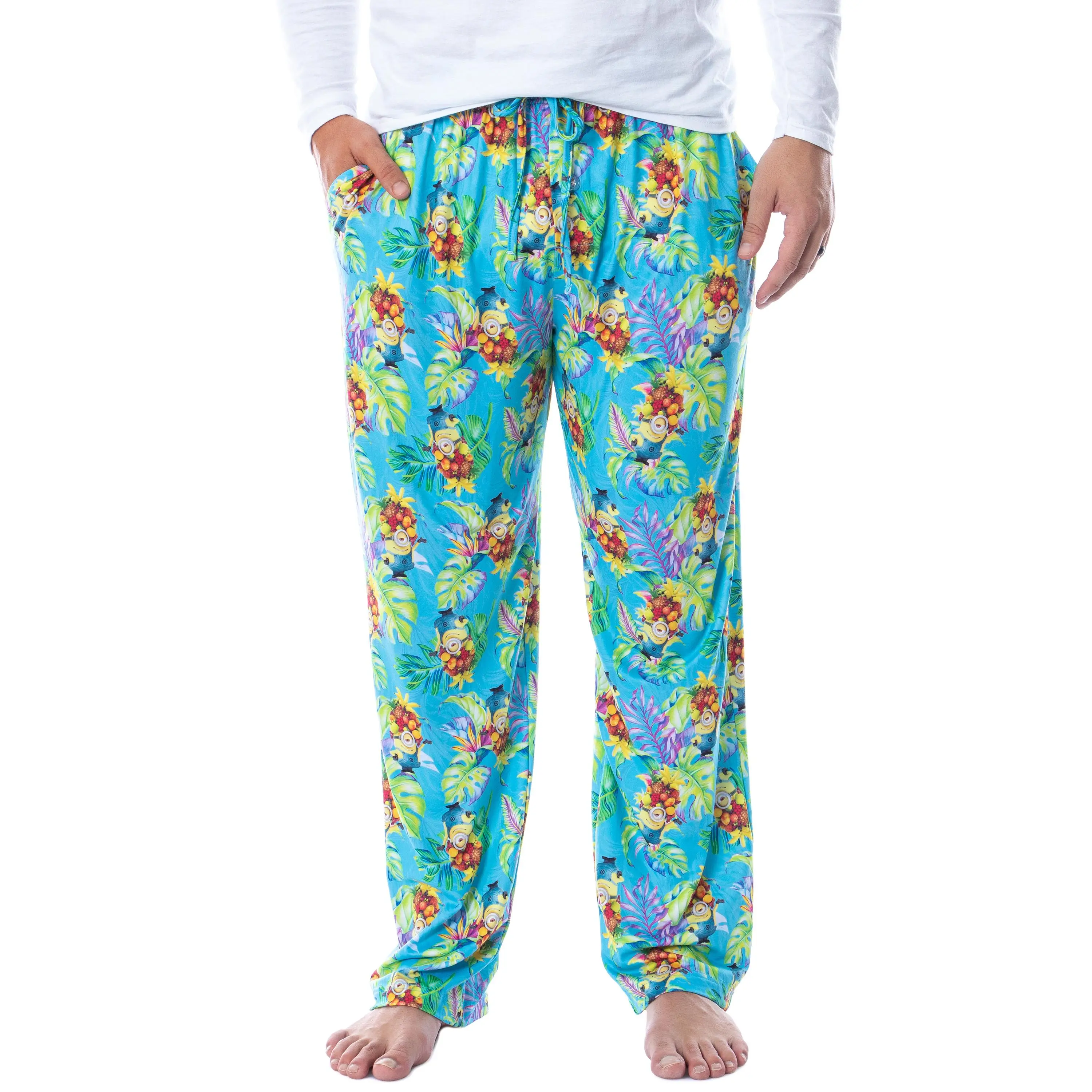 PJammy Men's Despicable Me Minions Pajama Pants, Tropical Fruit Print Lounge Bottoms, Soft Polyester Spandex with Pockets & Drawstring Waist, Fabric, Menswear, Apparel, Nightwear