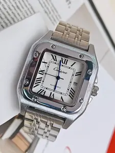 Square Stainless Steel Automatic Mechanical Watch & Roman Numeral Engraved Vintage Classic, Men's Classic Gift Mechanical Watch