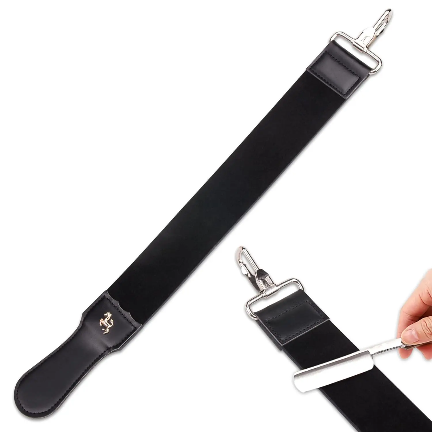 1Pcs Dual-Sided Leather Sharpening Straps Professional Barber Leather Strap Straight Razor Strop with Cowhide & Canvas for Enhanced Razor Sharpening & Smoothing Experience (Black)（Cowhide）