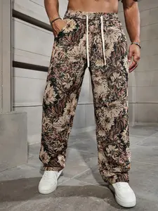 Men's Floral Print Woven Pants, Regular Fit Casual Comfy Trousers for Spring & Fall, Fashion Men's Bottoms for Daily Wear, Casual Chic Trousers