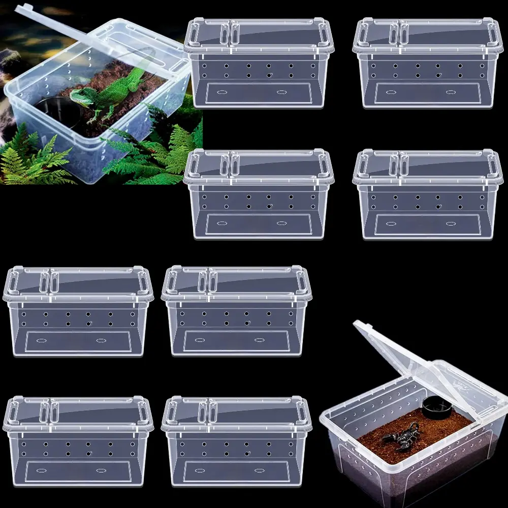 10 Pcs Small Reptile Breeding Box with Double Open Lid - 5.9x3.9x2.5 In (15x10x6.5 Cm) Feeding Hatching Container for Snakes, Turtles, Spiders, Frogs - Home Improvement Reptile Tank Terrarium