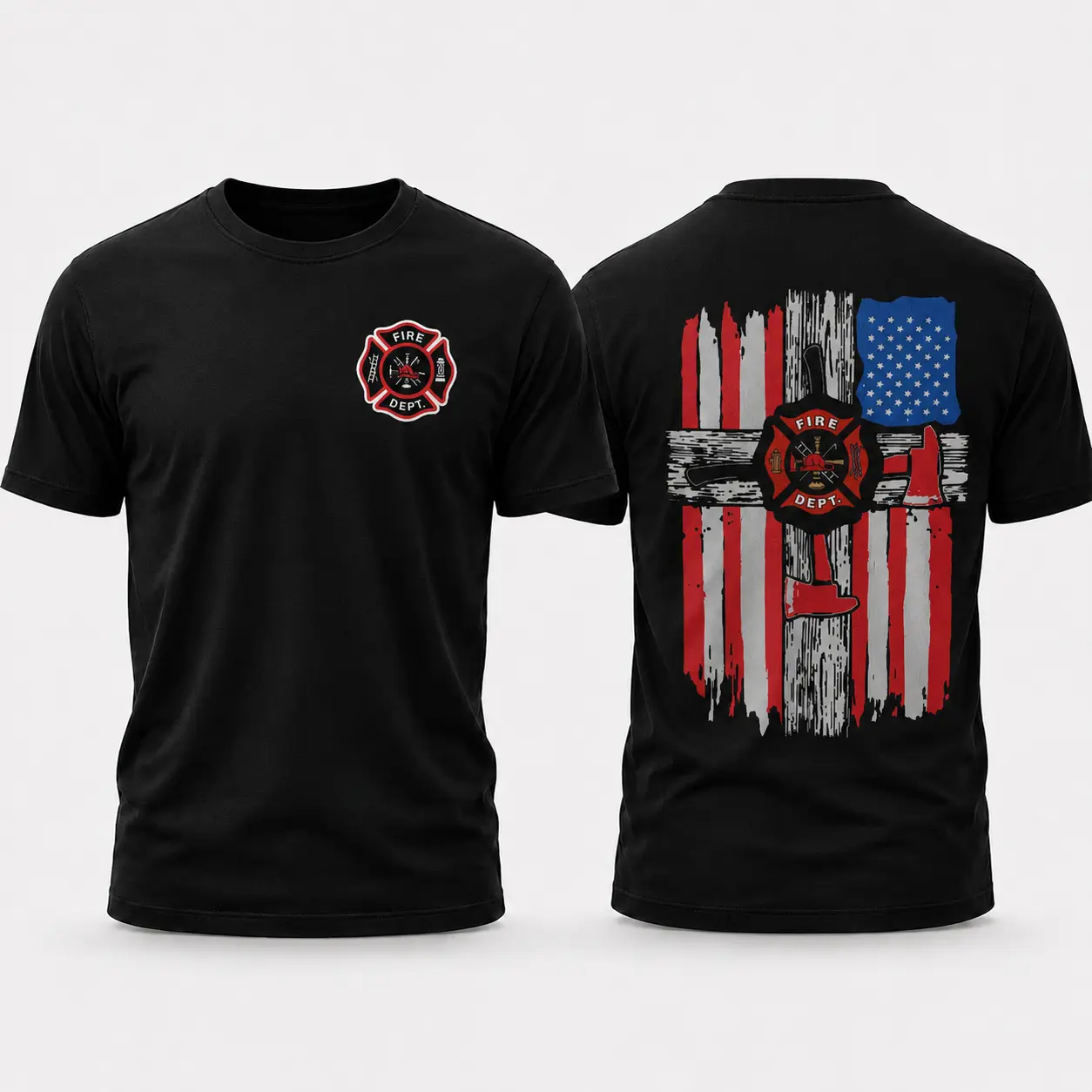 Firefighter T-Shirt, American Flag & Fire Department Graphic, Vintage Firefighter Shirt for Firefighters & First Responders, Gift for Fire Department Fans