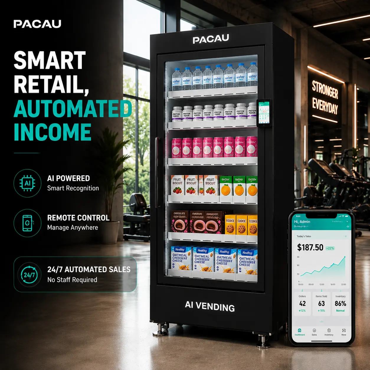 Commercial Vending Machine with Cashless Payment & AI Smart Inventory | Snack & Beverage Vending Machine for Business, Office, Gym & Hotel