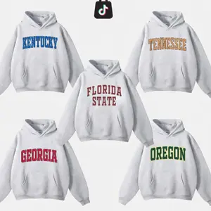 [Sale off 50%] Custom College Team Hoodie – Vintage Distressed Varsity Style, Ash Grey, Choose Any School, Menswear & Womenswear 88J