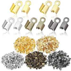 1000 Pieces Fold Over Cord Ends Cord Crimp Leather Ribbon End Clasp Tips Caps Jewelry Connector for Jewelry Making 3.5 x 9 Mm 0.14 x 0.35 Inch 5 Colors