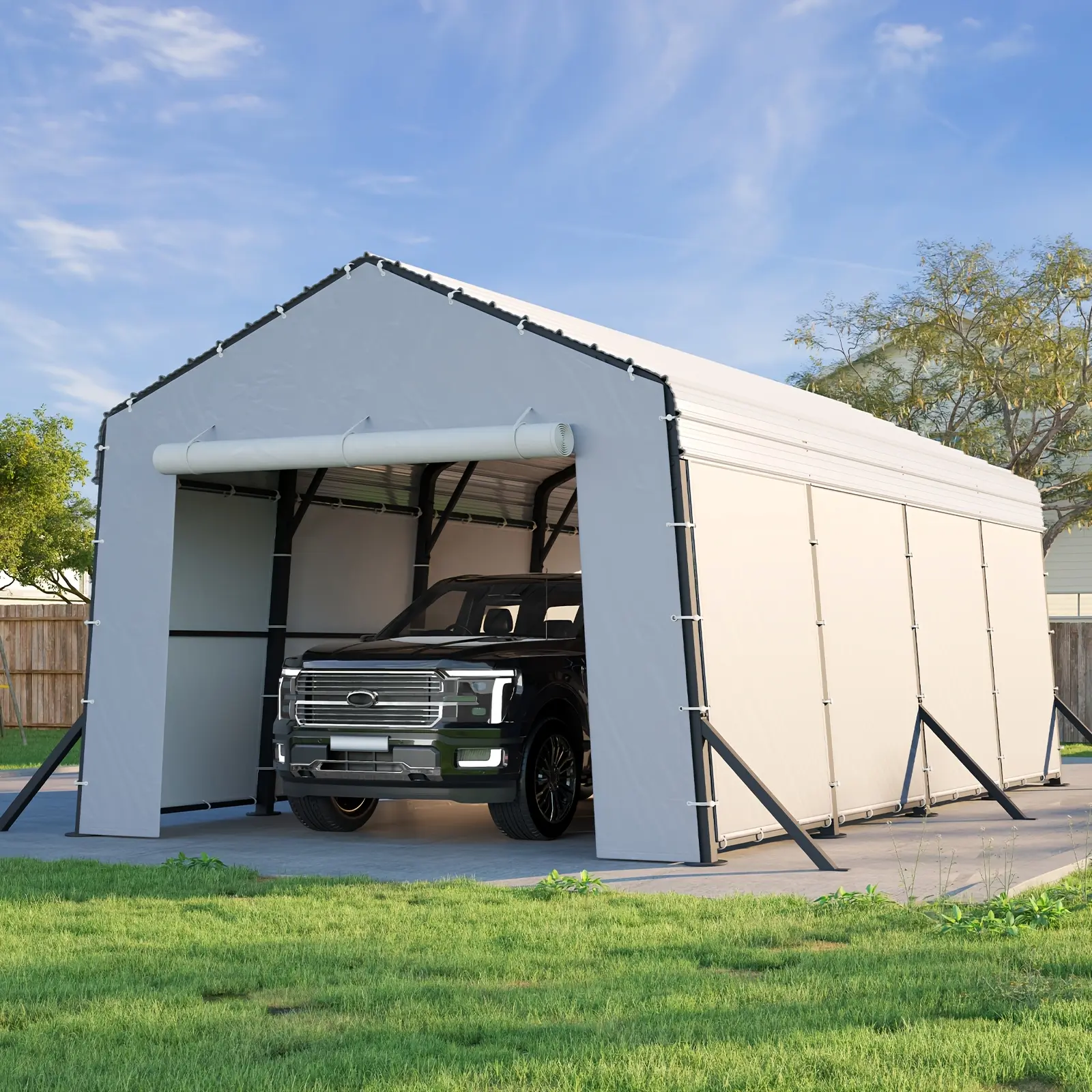 PAPAJET 12x20x10.5ft Metal Carport with Removable Waterproof Sidewalls, Heavy Duty Outdoor Shelter with Upgraded Steel Reinforcements for All-Weather, car Canopy for Car, Boat, Equipment Storage