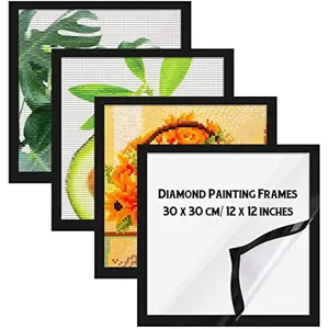4 Pack Diamond Painting Frames Magnetic Diamond Art Frames Self Adhesive for Painting Pictures Canvas Room Wall Window Door Decorations Accessories, Black (12 x 12 Inch/ 30 x 30 cm)