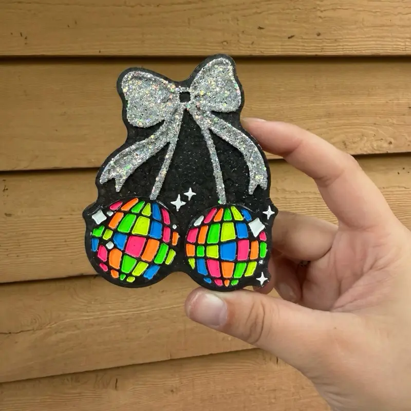 Handmade Glitter Disco Ball Car Freshie - Hang-Free, Long-Lasting Aroma Beads Fragrance, Cherry-Fruit Scent with Watermelon Jolly Rancher Notes, Decorative and Functional, Clean, Pastel Spring Colors (Multiple Scents), Closets, Bathrooms
