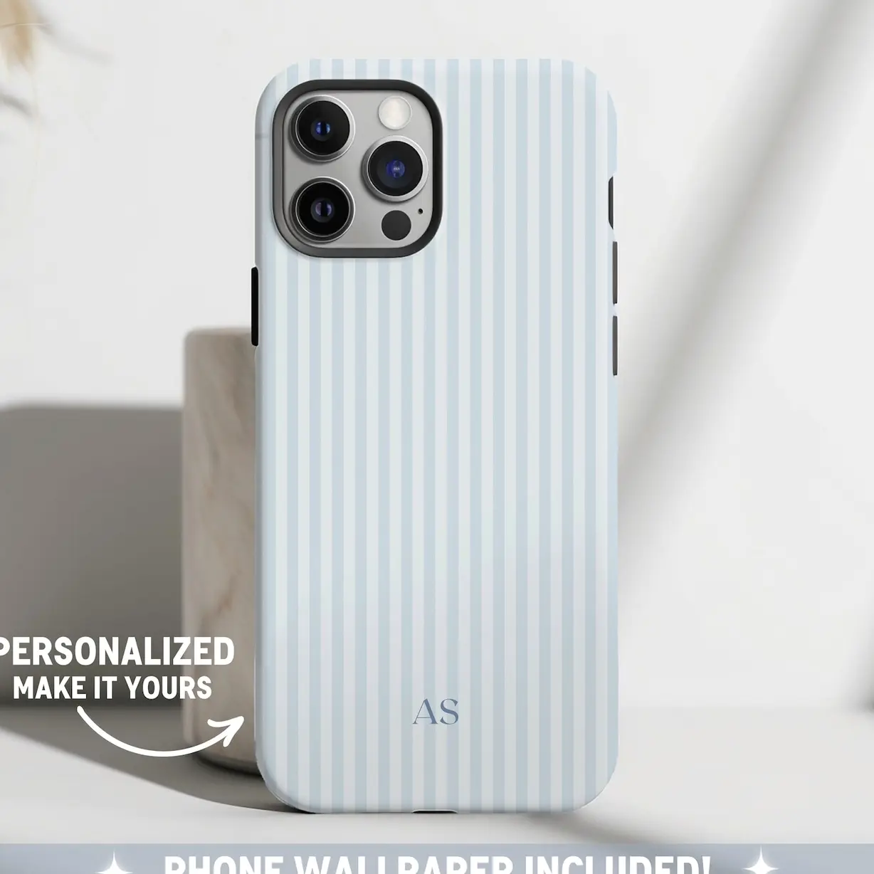 Personalized Blue Phone Case Custom Monogram iPhone Case Aesthetic Striped Phone Case Summer Coastal Phone Case Preppy Phonecase Blue Beachy