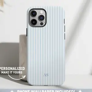 Personalized Blue Phone Case Custom Monogram iPhone Case Aesthetic Striped Phone Case Summer Coastal Phone Case Preppy Phonecase Blue Beachy