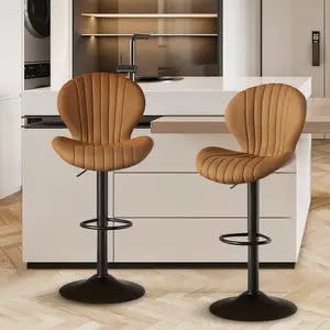 Elegant Brown Barstools Set of 1/2/3 | Swivel Counter Height Chairs with Lumbar Support, Sunburst Design Faux Leather Stools for Home Bar