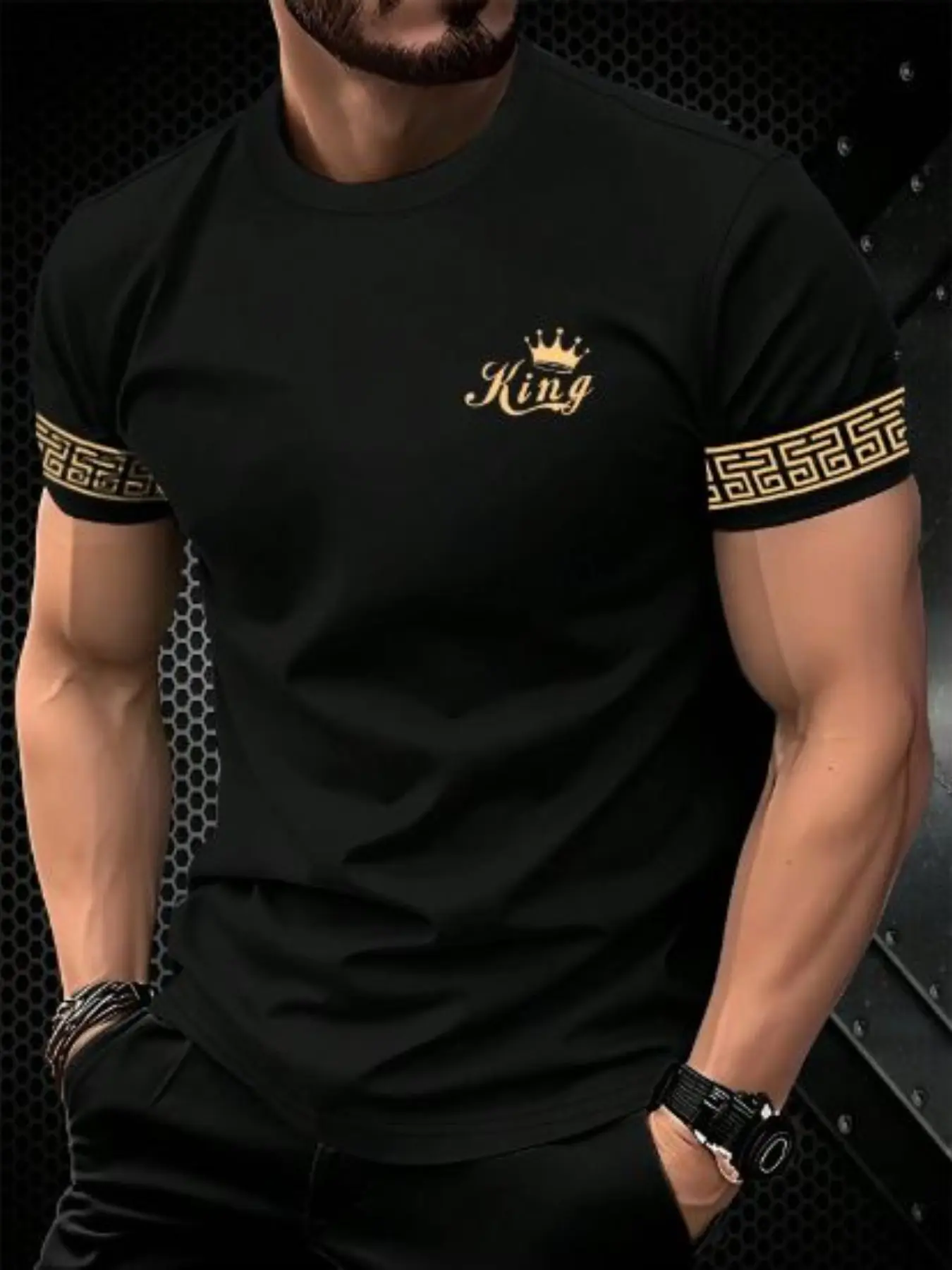 Men's Gold Marble Print T-Shirt, Fashion Streetwear Classic Short Sleeve, Casual Round Neck, Lightweight Breathable Fabric, Perfect for Summer, Daily Wear, Menswear