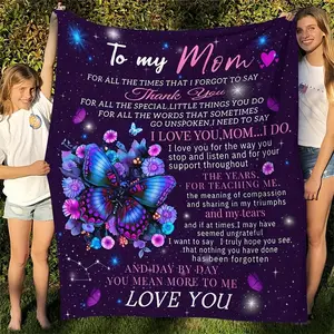A Letter Blanket for Mom, Birthday Gift from Mom, Dear Mom Mother's Day Blanket, Super Soft Flannel Blanket Best Mother Christmas Valentine's Day Gift Blanket Comfortable Soft Flannel Printed Blanket Travel Blanket Bed Sofa Chair
