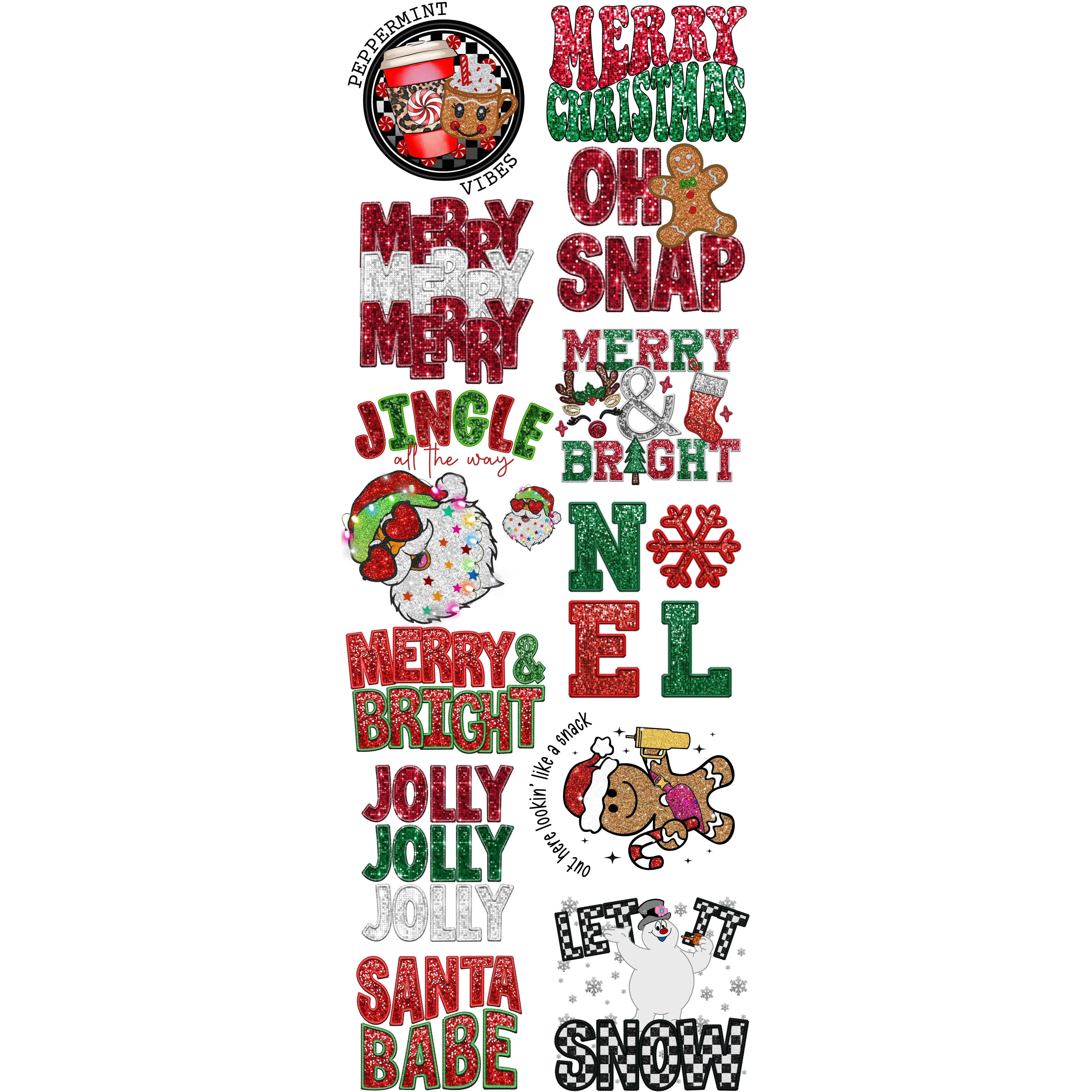 CHRISTMAS GLITTER GANG 1 PREMADE GANGSHEET  - 22X60