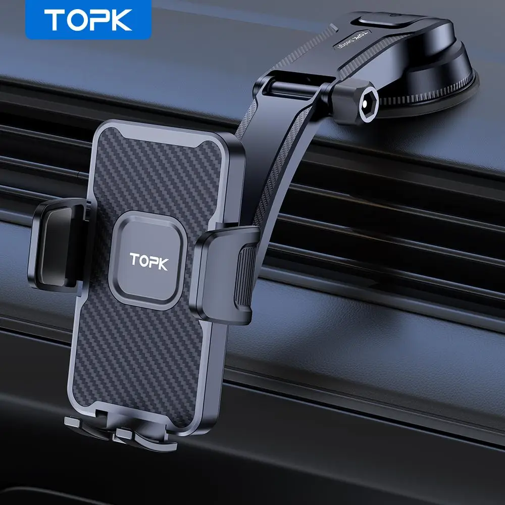 TOPK Rotatable Car Phone Holder, 1 Count Car Dashboard Phone Mount with Suction Cup Base, Universal Car Interior Accessories for iPhone Samsung Google