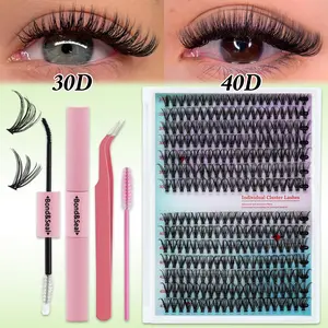 280PCS Individual False Cluster 30D+40D DIY Eyelash Extensions D Curl with Bond and Seal Lash Tweezer and Brush DIY Individual False Cluster  at Home