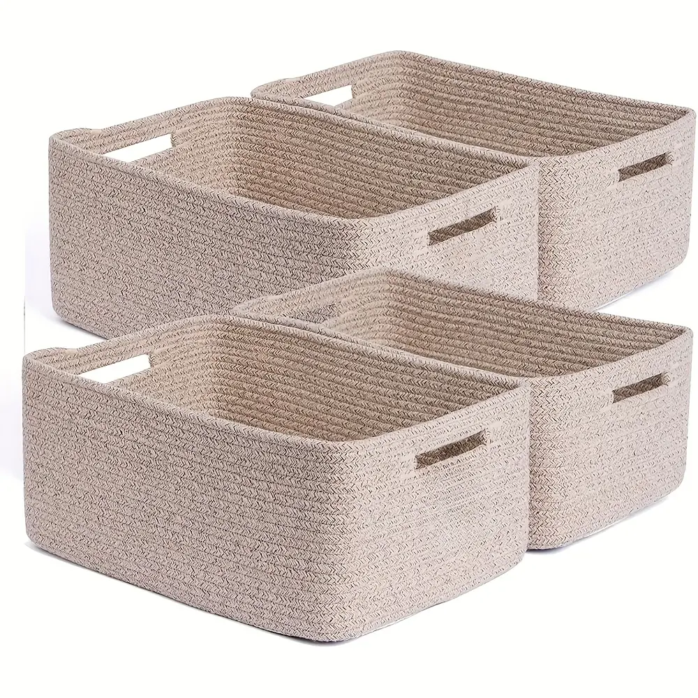 Large Storage Baskets for Organizing, 17 x 13 x 7.5” Closet Shelf Baskets for Clothes Blanket Towels, Baby Nursery, Toy Bins Box, Woven Rope Baskets, 4 Packs Mixed Brown